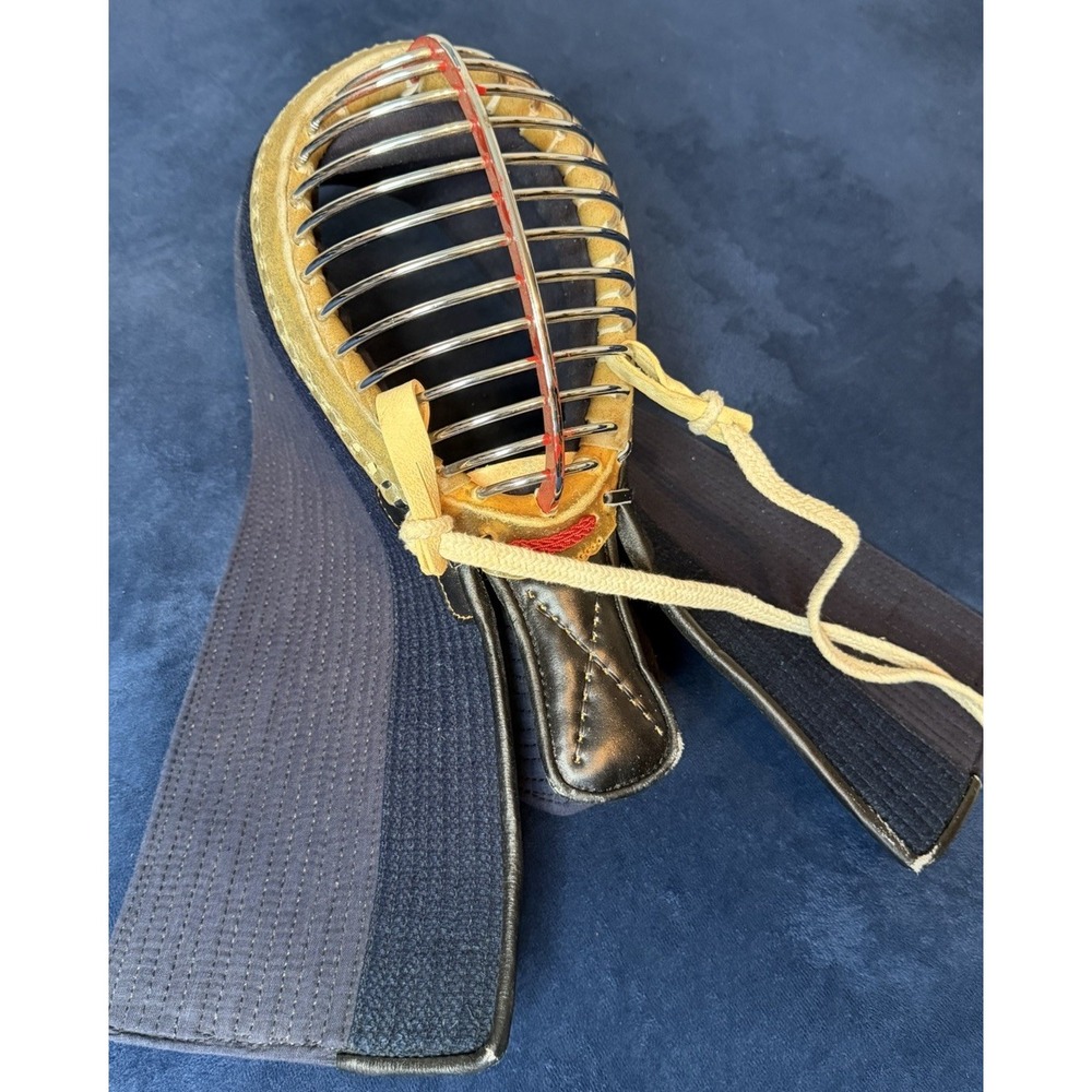 Vtg 1970s Japanese Kendo Face Mask Men Adult Small Handmade Navy Blue Japan